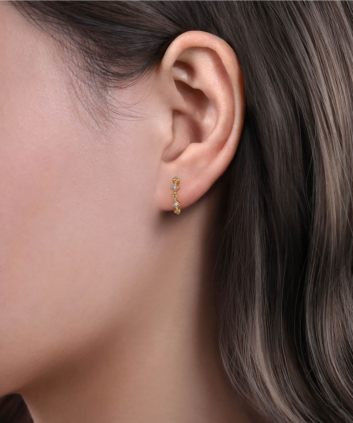 14K Yellow Gold 13mm Diamond Huggie Earrings