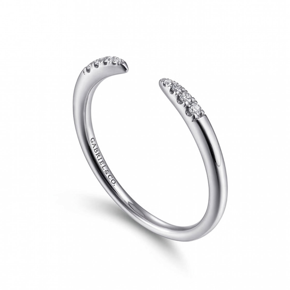 14K White Gold Open Diamond Tipped Stackable Ring