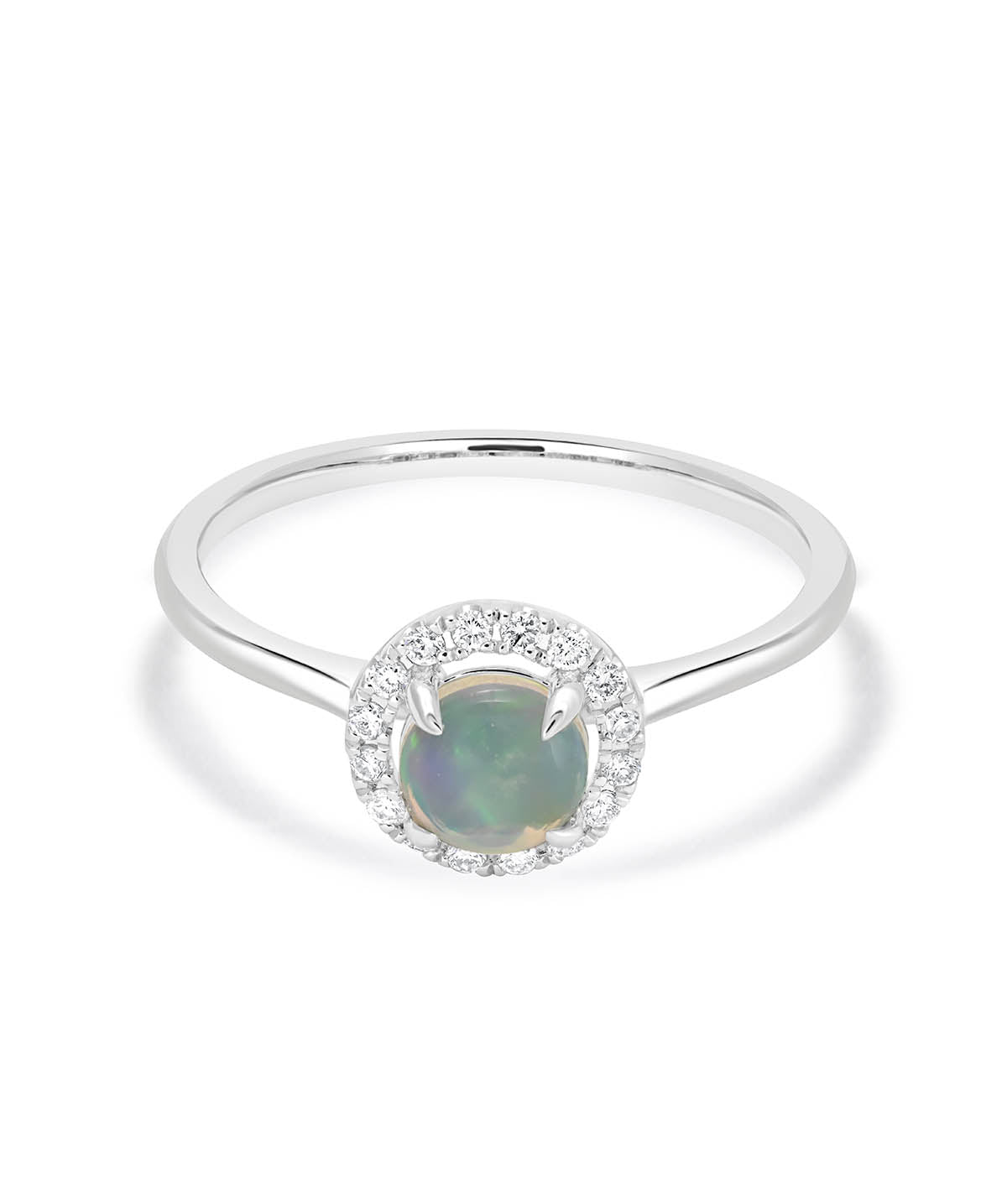 14K White Gold Diamond Halo 0.30ct Opal Ring
