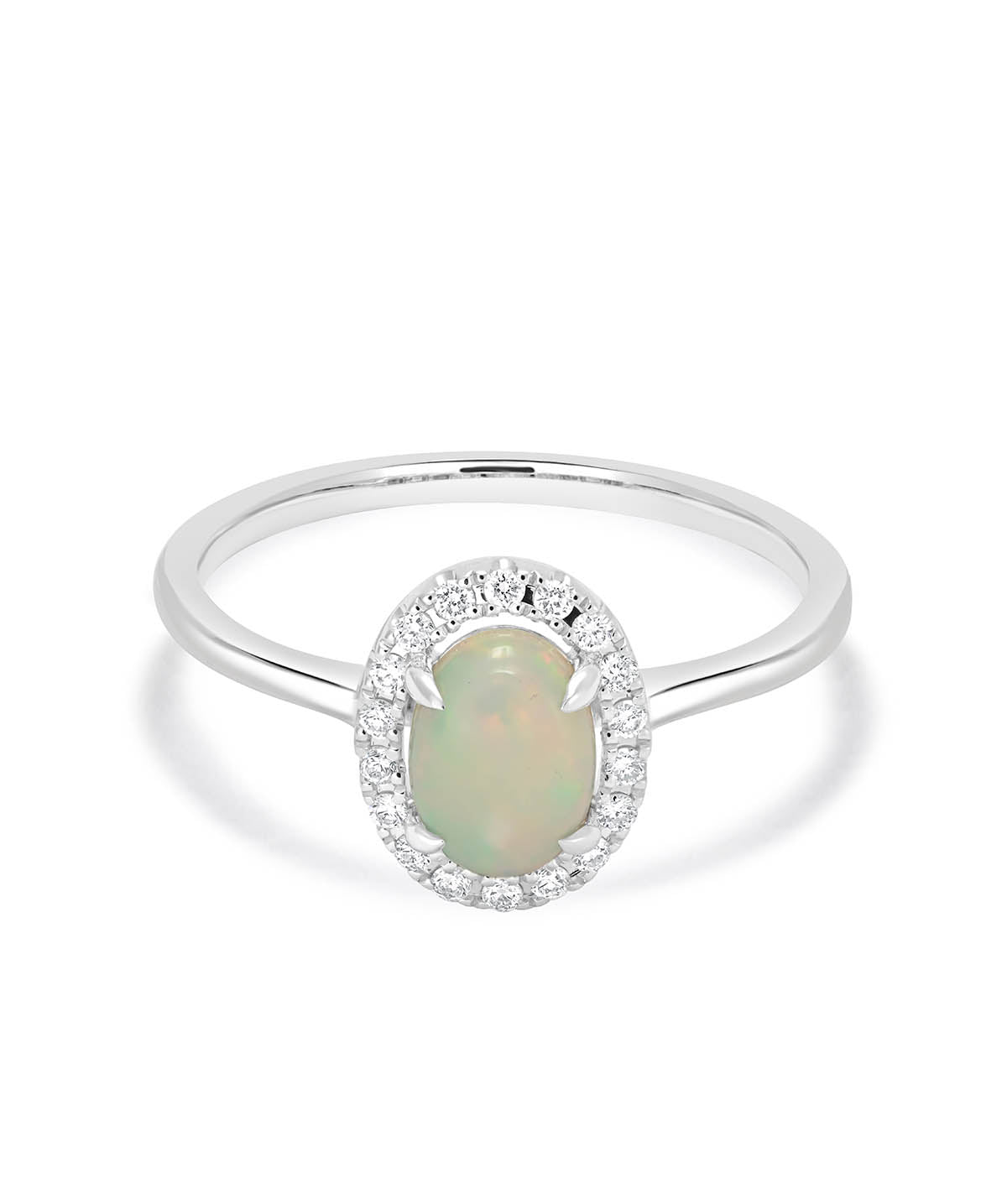 14K White Gold Diamond Halo 0.50ct Opal Ring