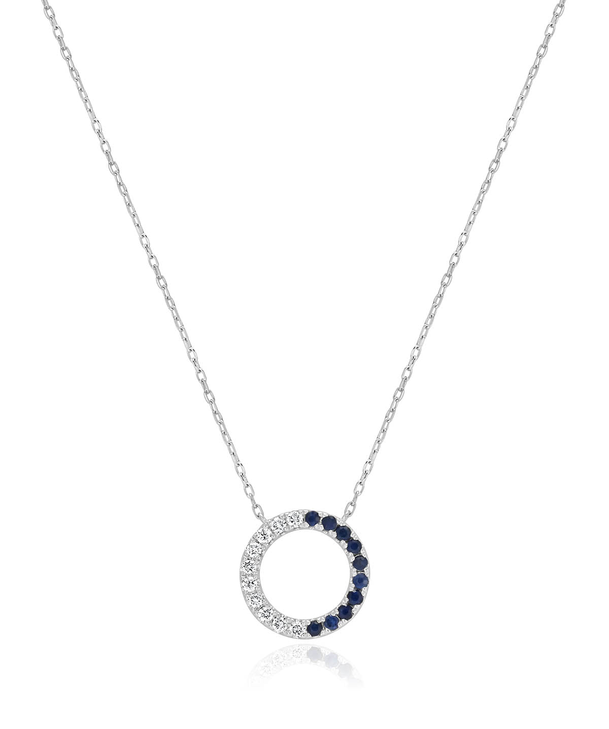 Zeghani - 14K White Gold Sapphire and Diamond Open Circle Pendant Necklace