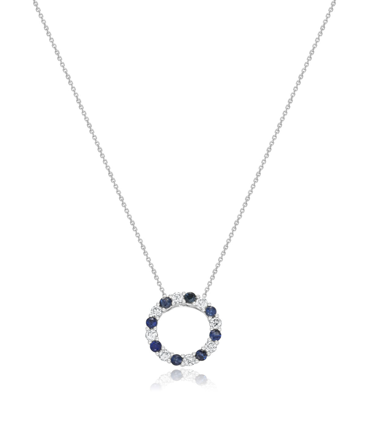 14K White Gold Sapphire and Diamond Open Circle Pendant