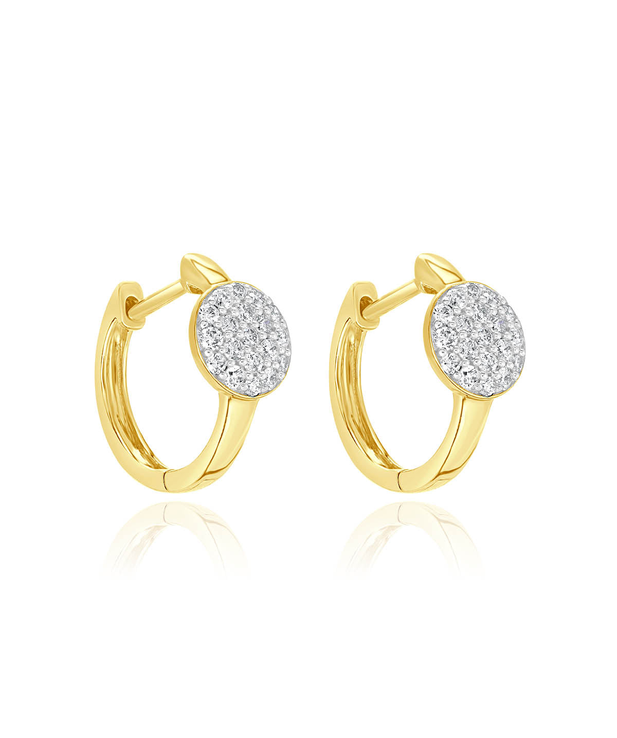 14K Yellow Gold Round Diamond Cluster Huggie Earrings