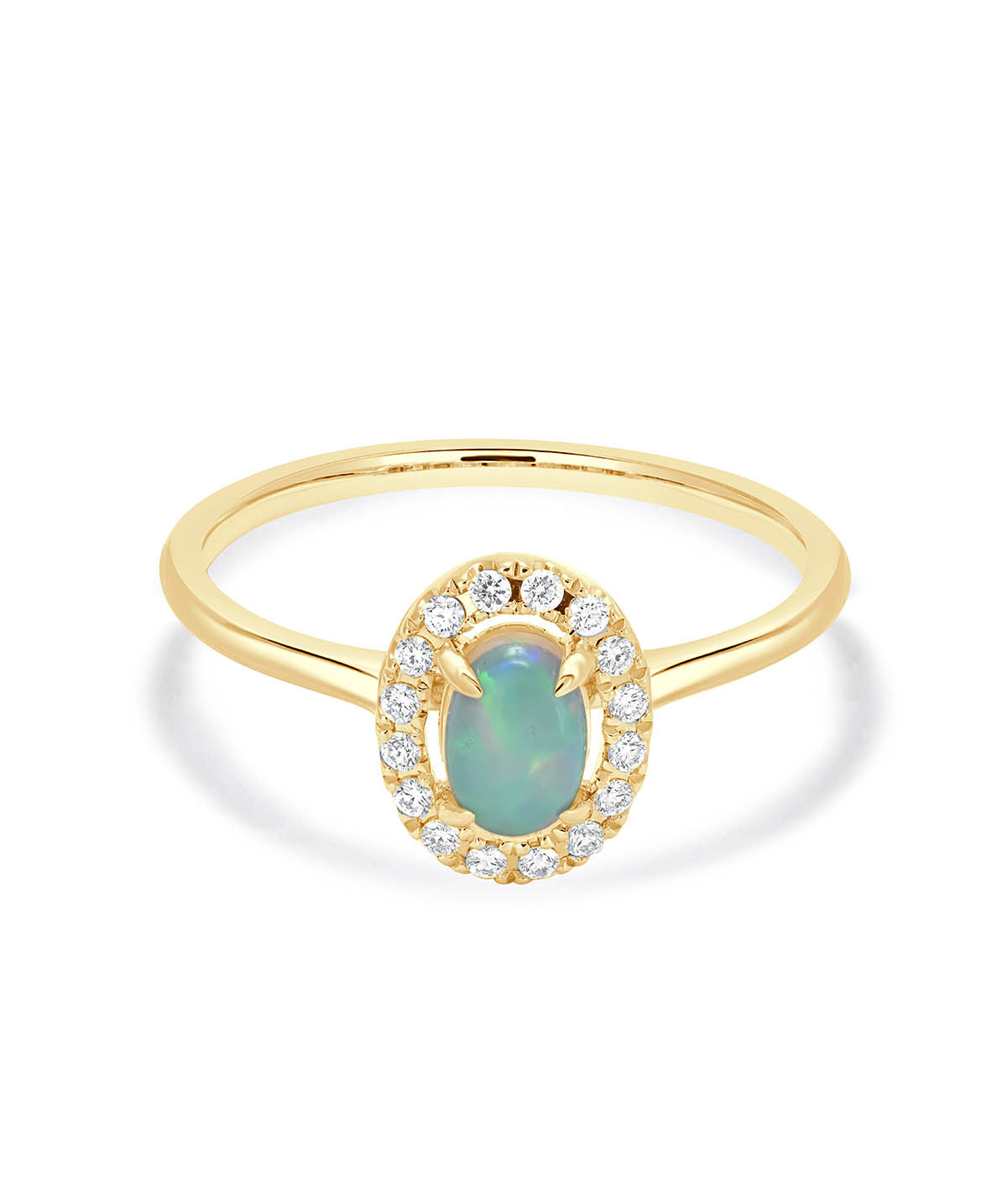 14K Yellow Gold Opal Diamond Halo Ring