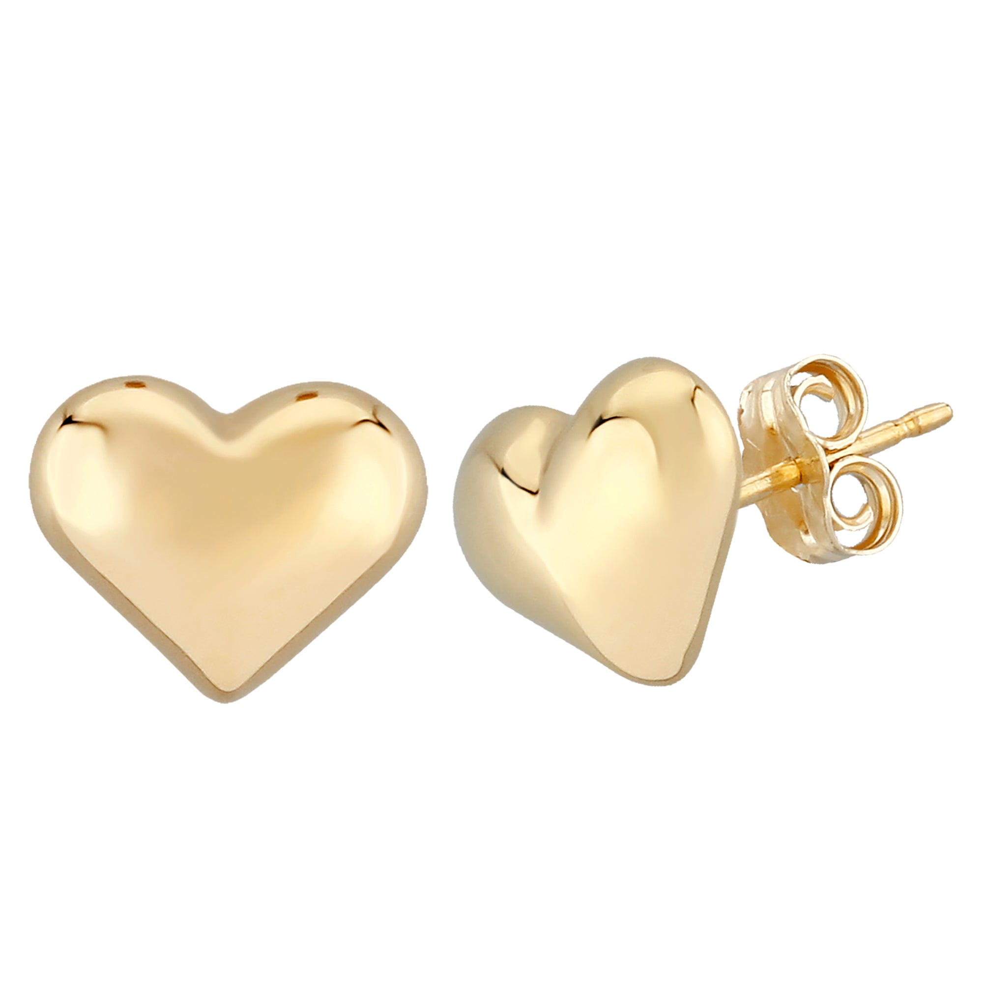 14K Yellow Gold 8MM Puffed Heart Stud