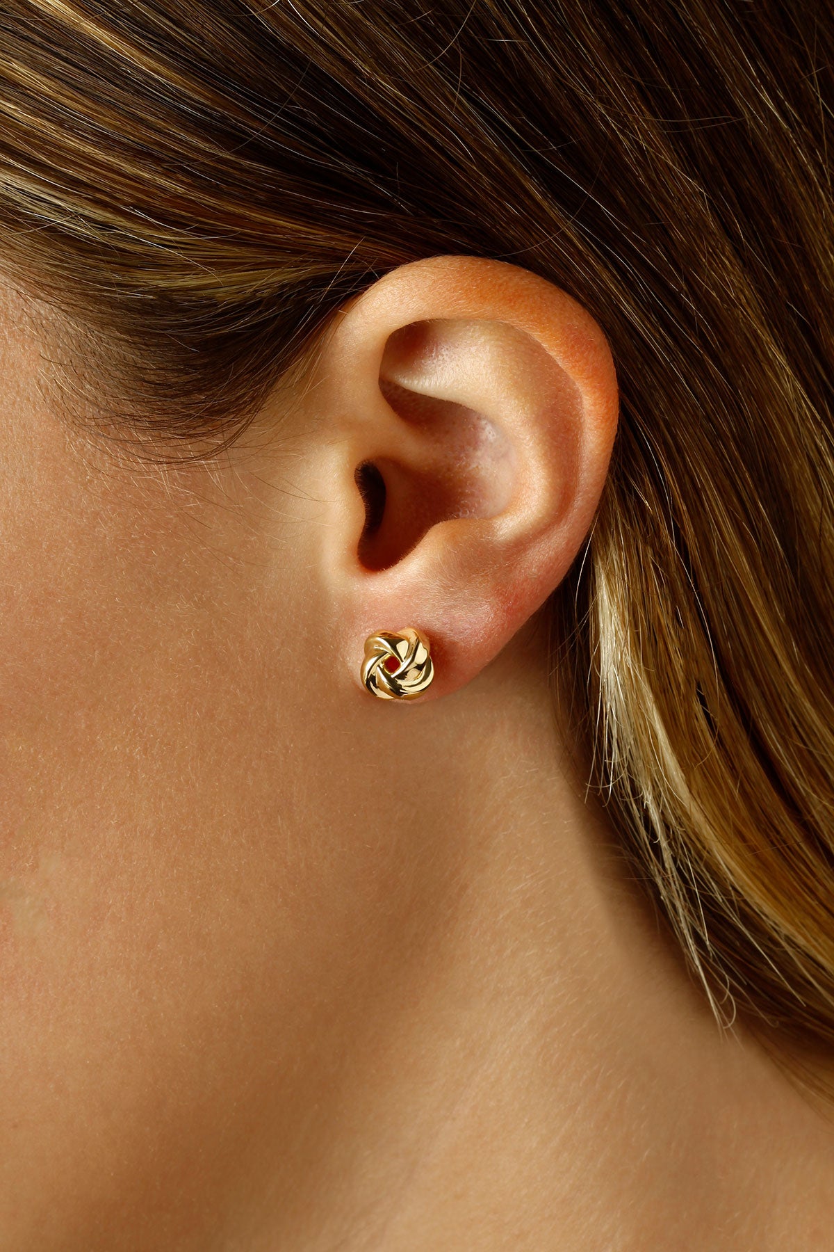 14K Yellow Gold Love Knot Stud Earrings