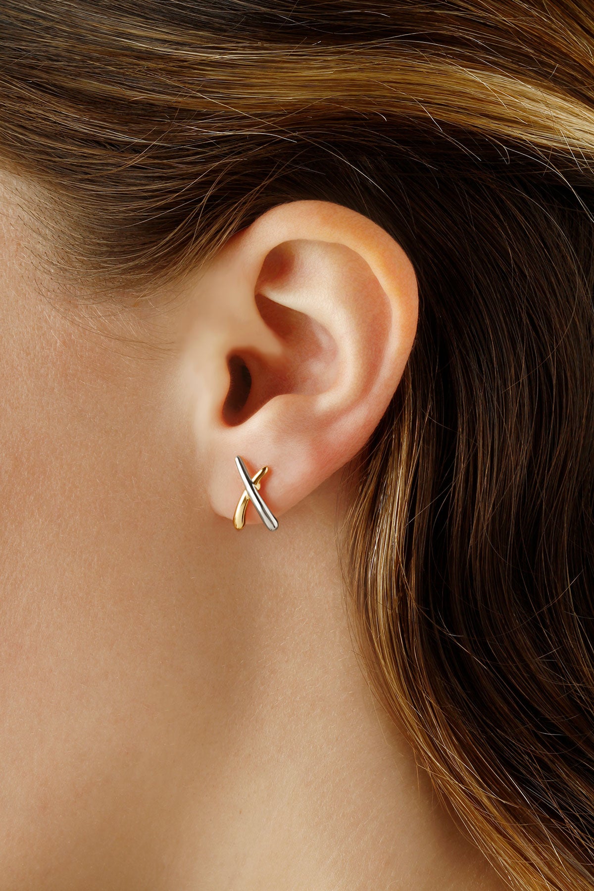 14K Yellow and White Gold Two Toned Small X Studs