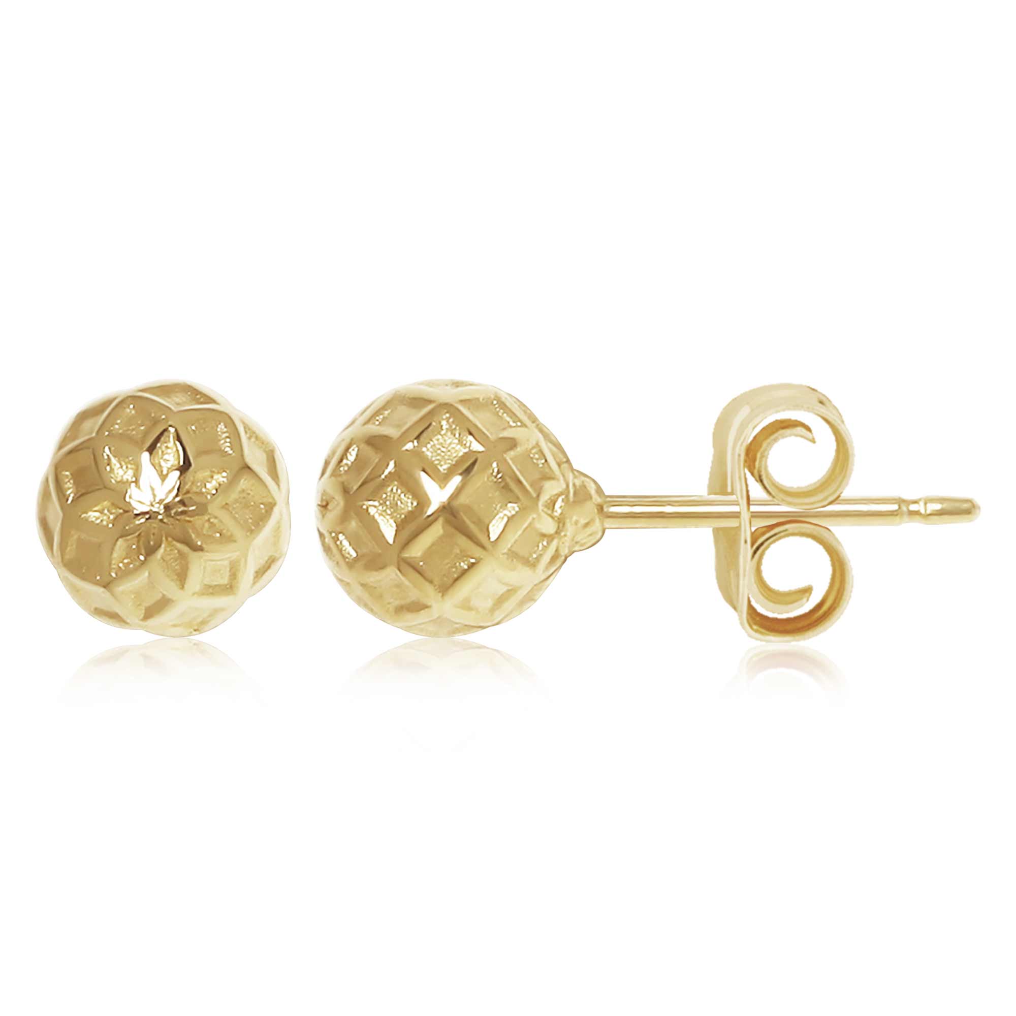 14K Yellow Gold Textured Flower Print 6MM Ball Stud Earrings