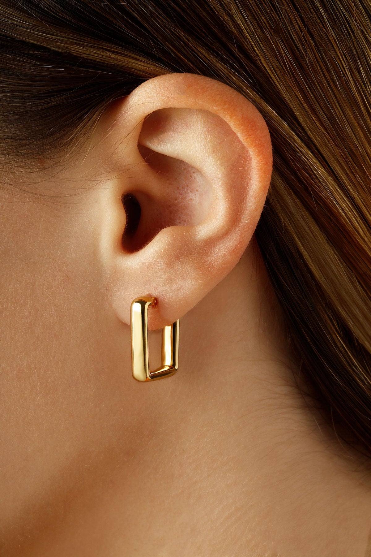 14K Yellow Gold Small Square Shaped Hoop Earrings