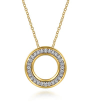 14K White Yellow Gold Diamond Circle Pendant Necklace
