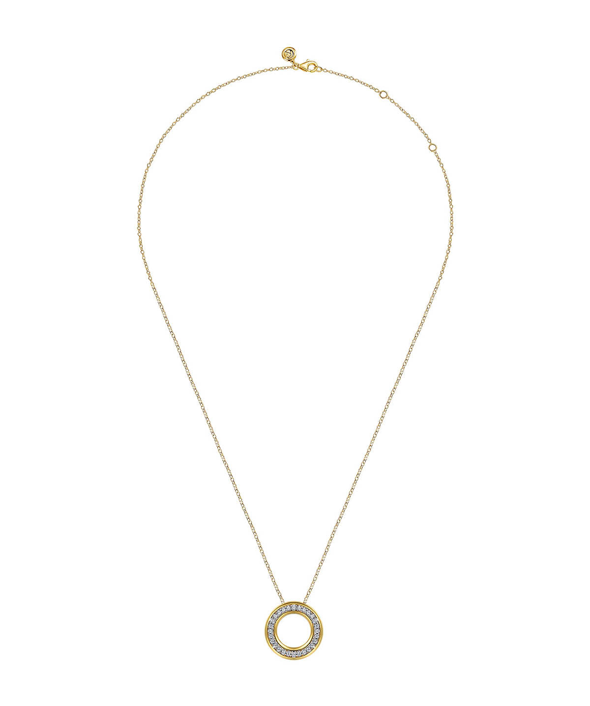 14K White Yellow Gold Diamond Circle Pendant Necklace