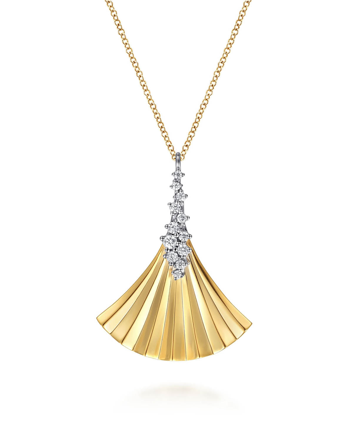 Lumiere - 14K White Yellow Gold Diamond and Diamond Cut Pendant Necklace