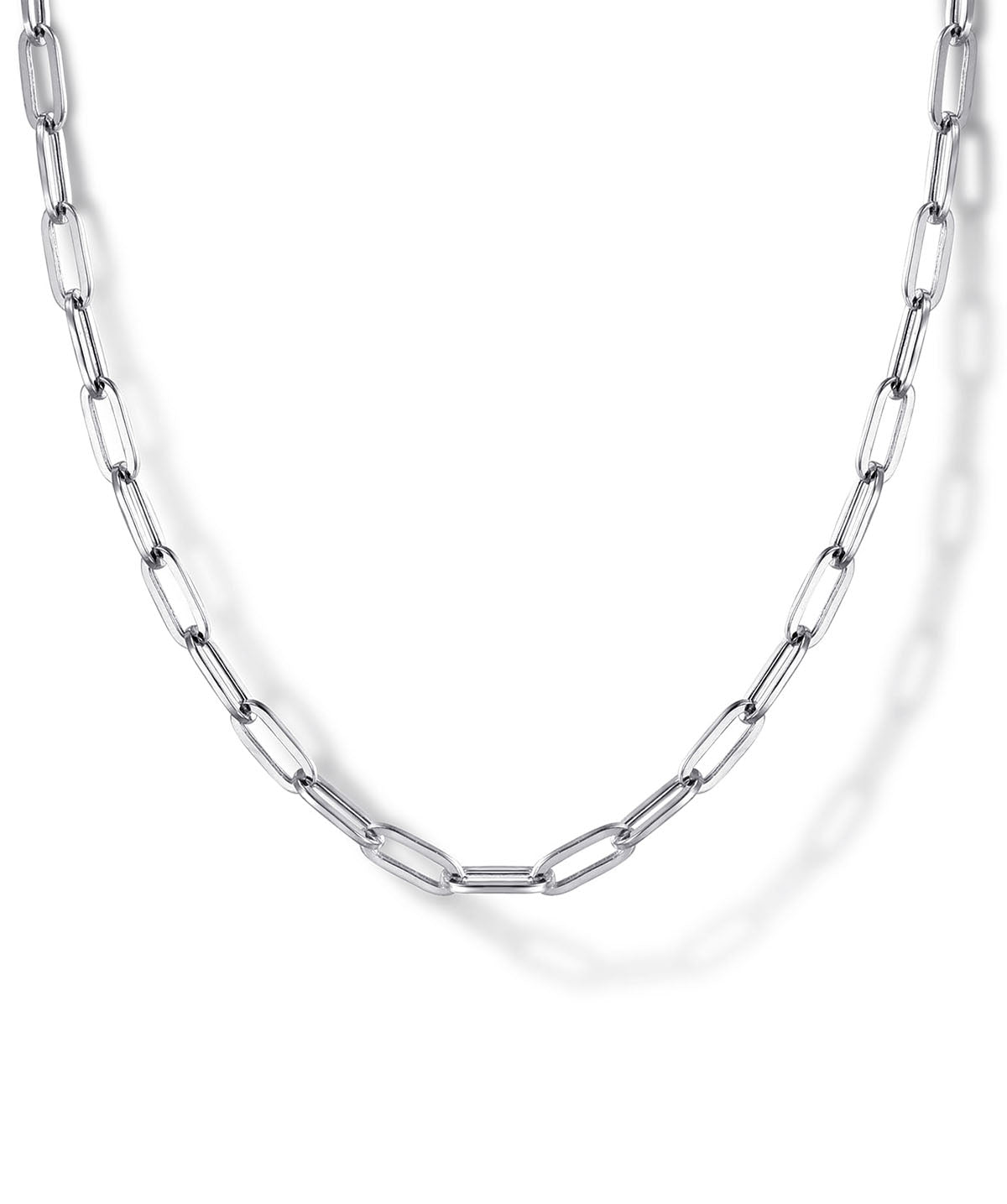14K White Gold Hollow Paperclip Chain Necklace