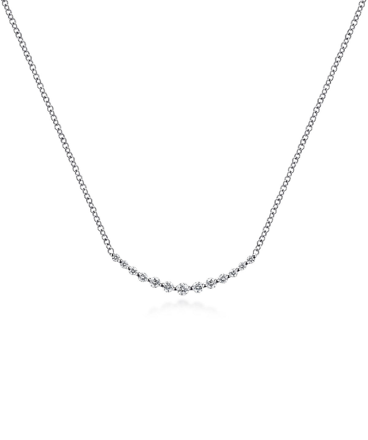 14K White Gold Diamond Curved Bar Necklace