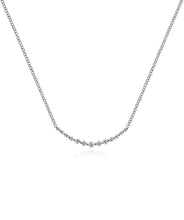 14K White Gold Diamond Curved Bar Necklace