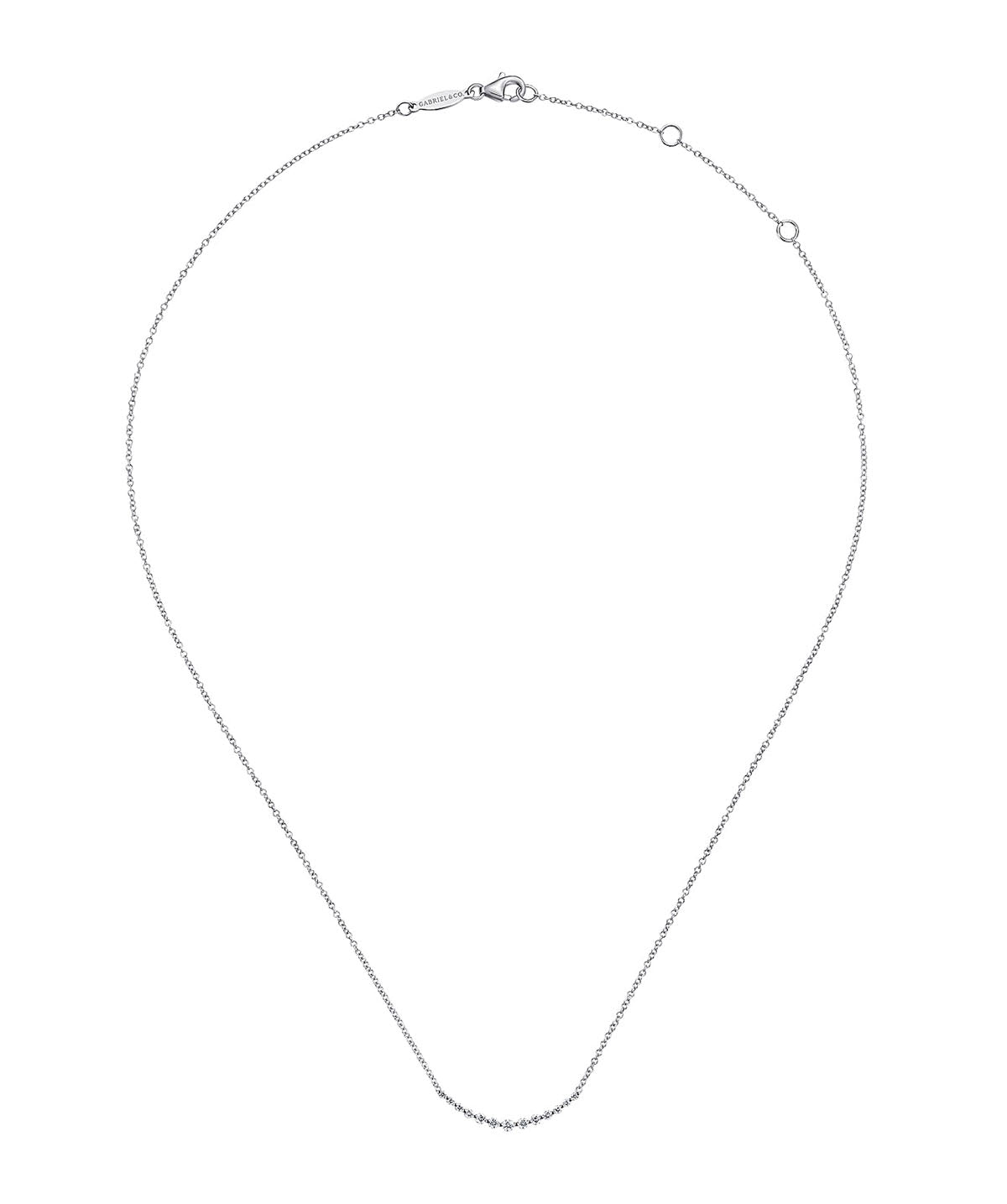 14K White Gold Diamond Curved Bar Necklace