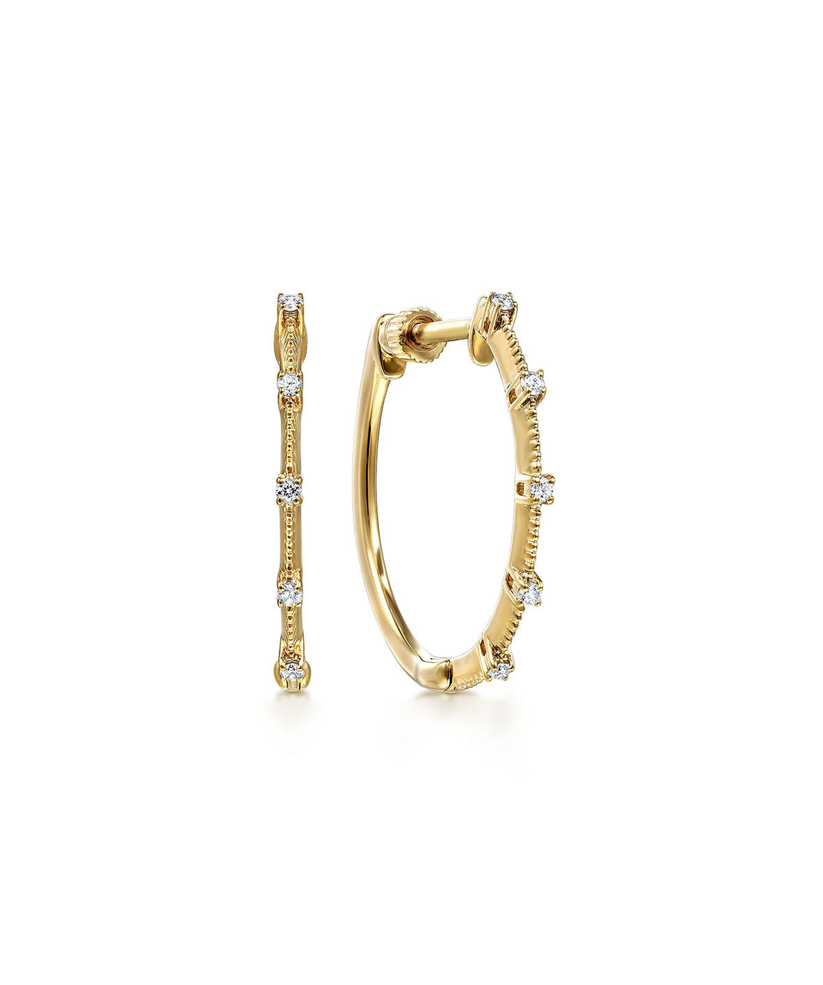 14K Yellow Gold 20mm Diamond Station Classic Hoop Earrings