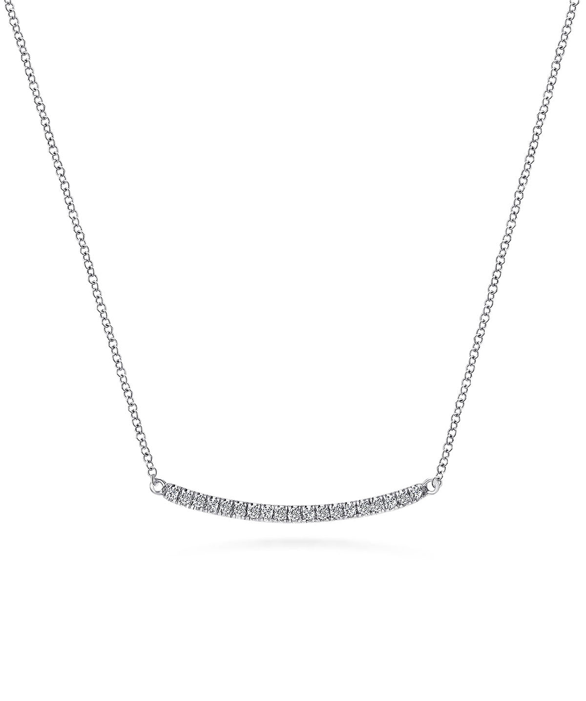 14K White Gold Diamond Pave Curved Bar Necklace