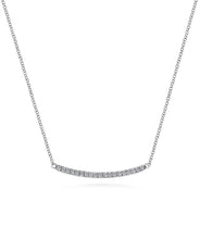 14K White Gold Diamond Pave Curved Bar Necklace