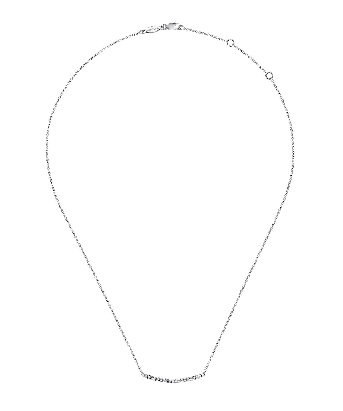14K White Gold Diamond Pave Curved Bar Necklace