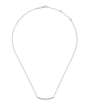 14K White Gold Diamond Pave Curved Bar Necklace