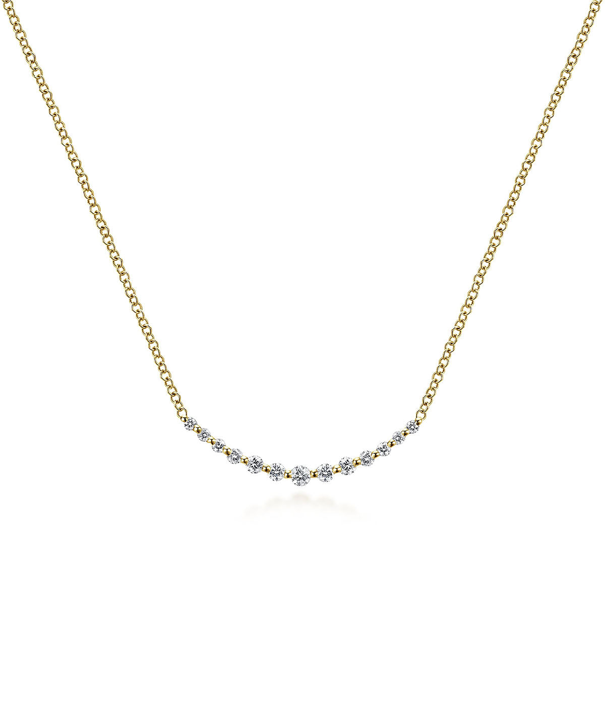 14K Yellow Gold Diamond Curved Bar Necklace