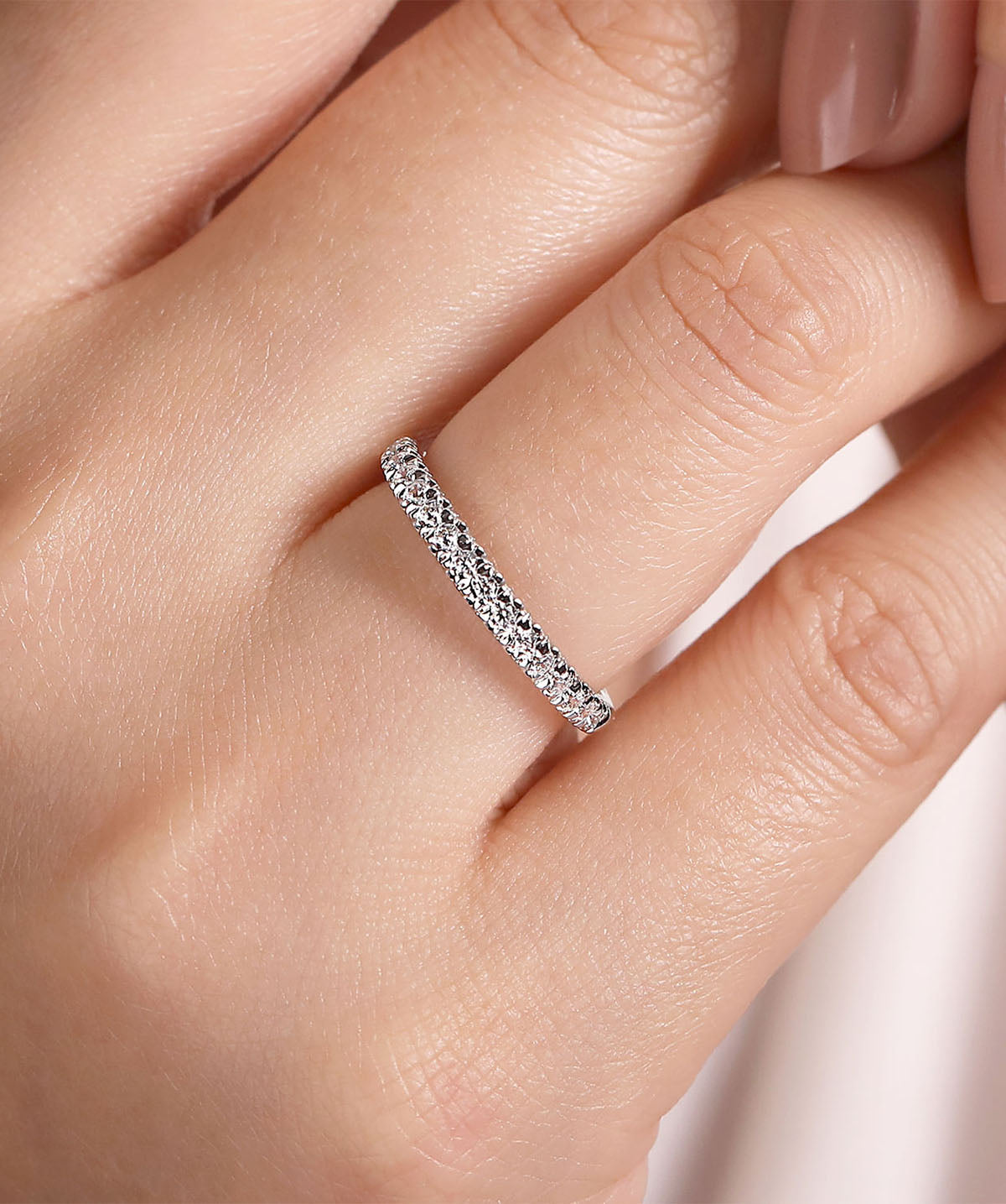 14K White Gold Diamond Stackable Band