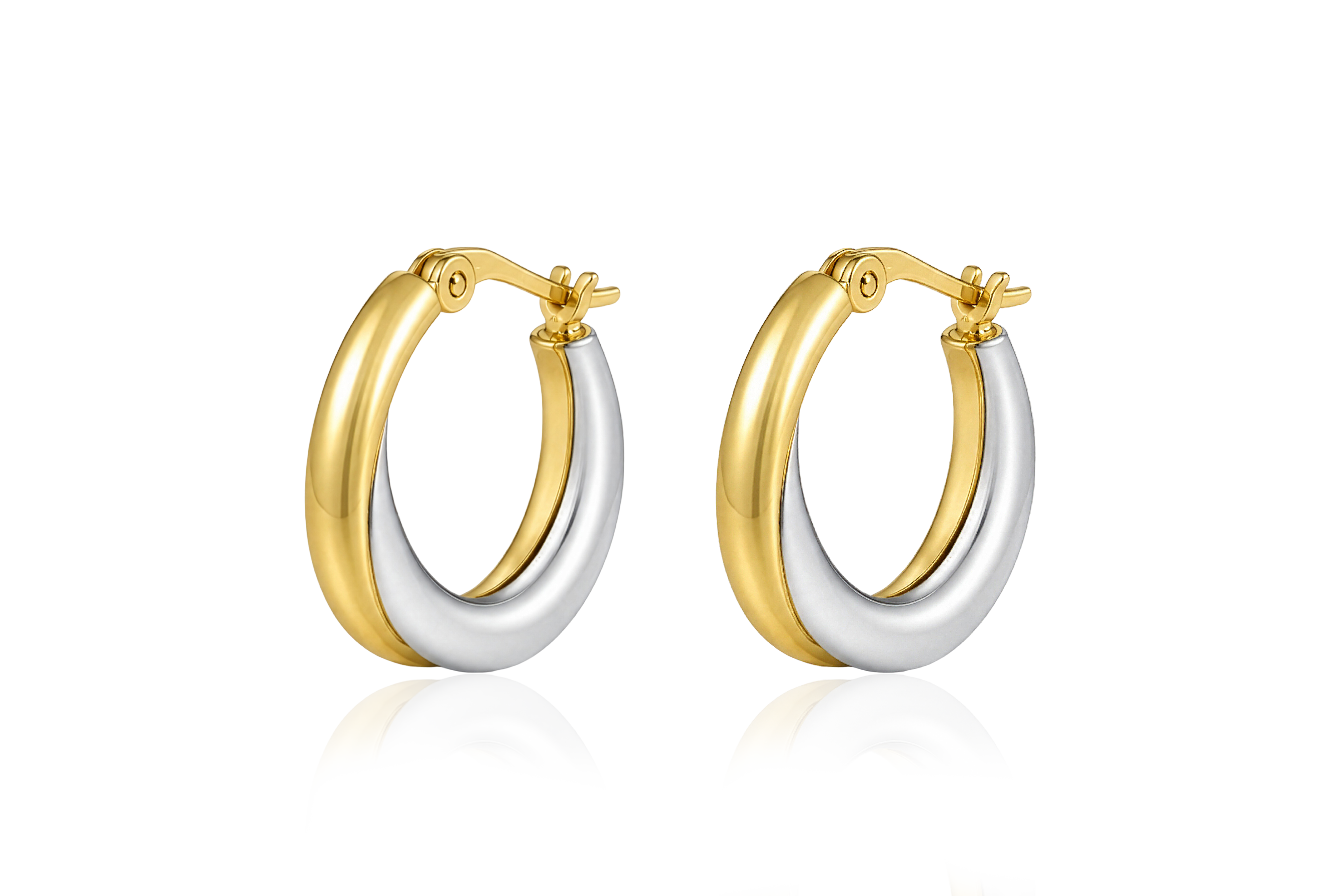 14K Yellow and White Gold Two Toned Double Hoop Earrings
