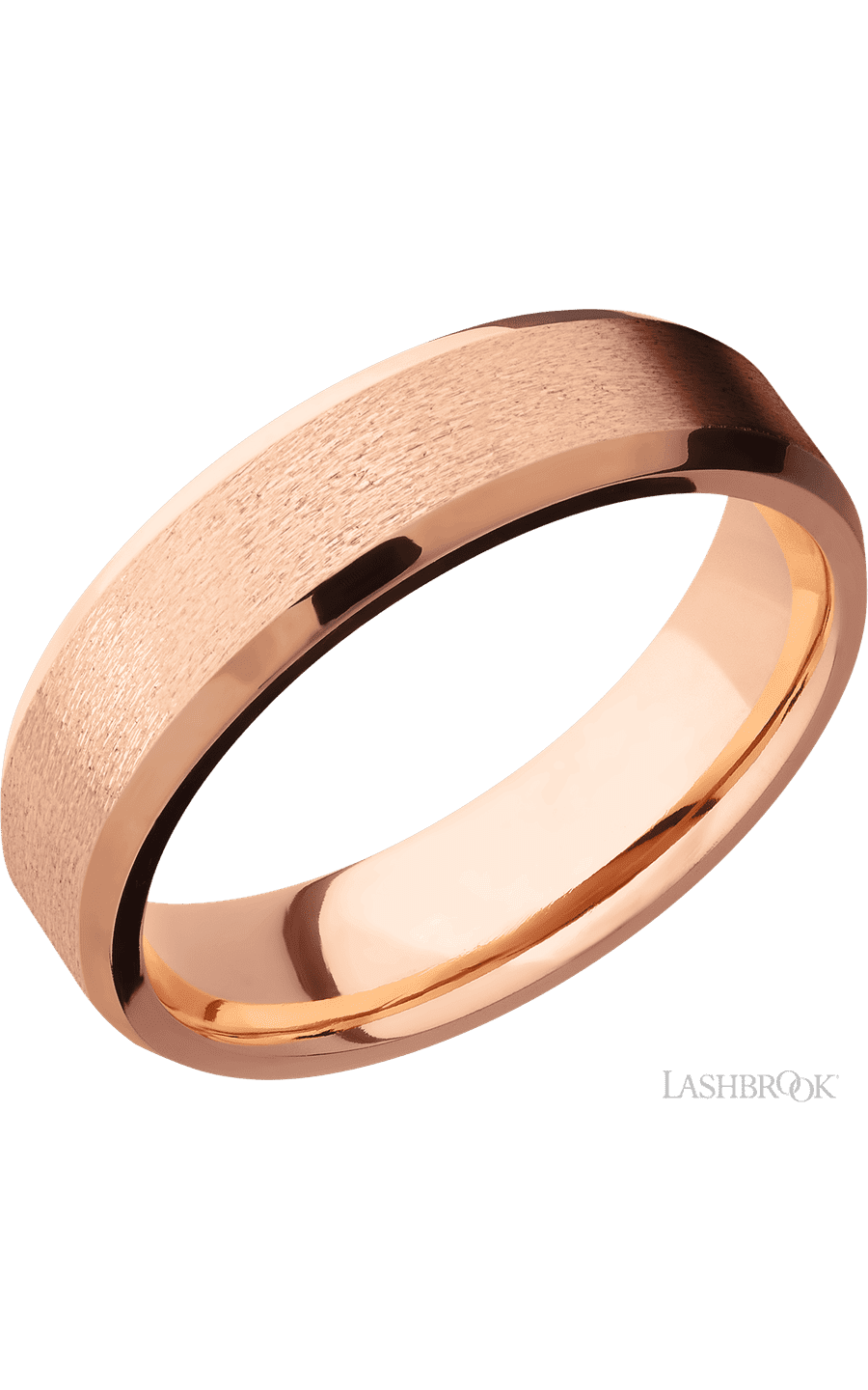 6 mm wide Beveled 14K Rose Gold band.