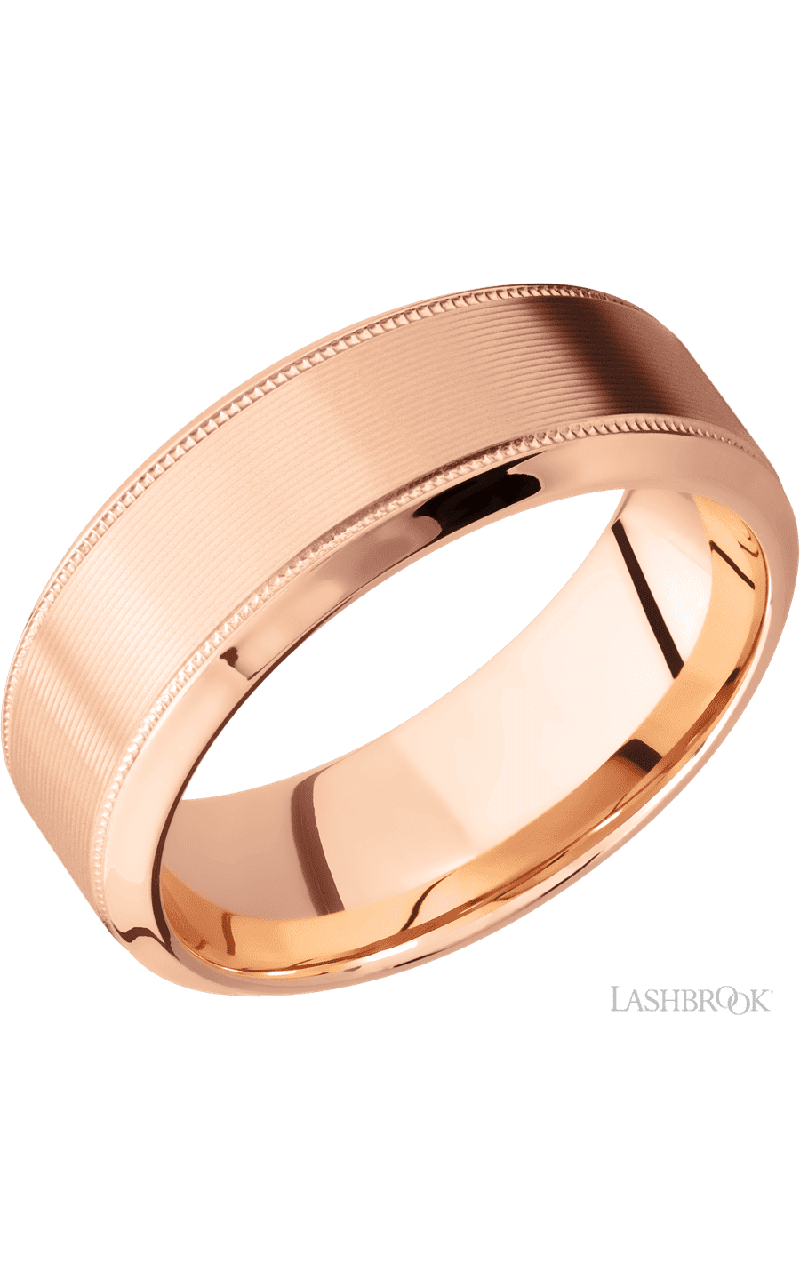8 mm wide High Bevel Milgrain 14K Rose Gold band.