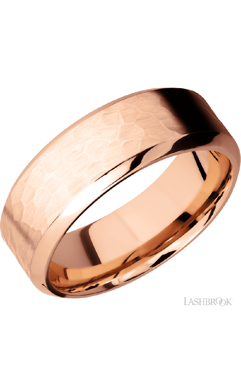 8 mm wide High Bevel 14K Rose Gold band.