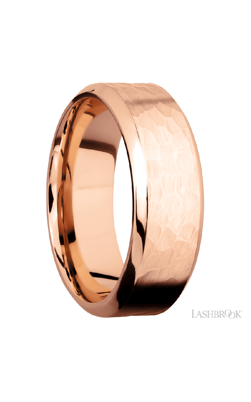 8 mm wide High Bevel 14K Rose Gold band.
