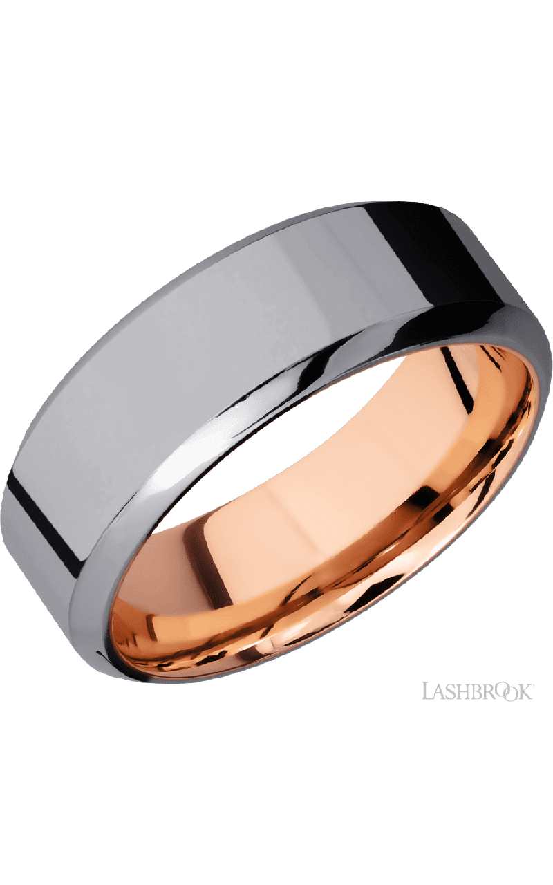 8 mm wide High Bevel Tantalum band featuring a 14K Rose Gold sleeve.