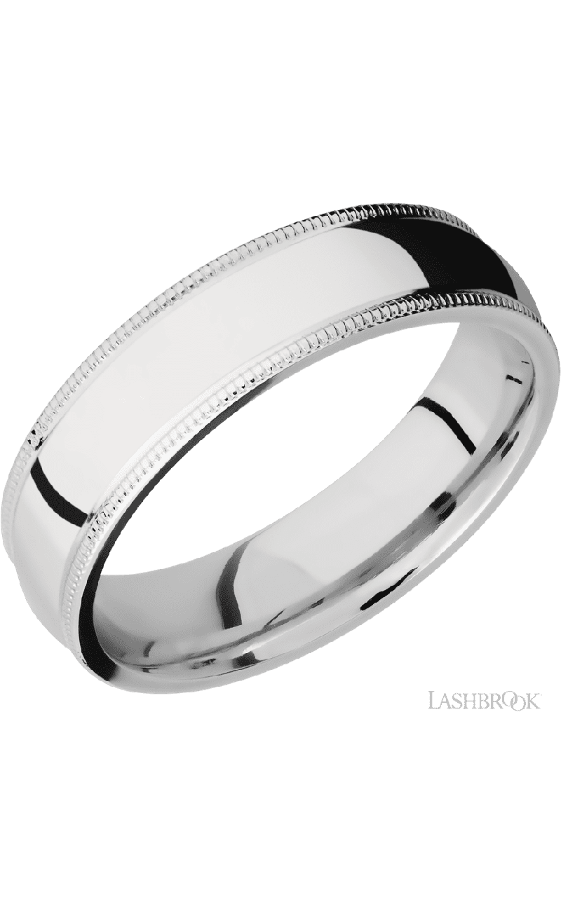 6 mm wide Domed Milgrain Edges 14K White Gold band.