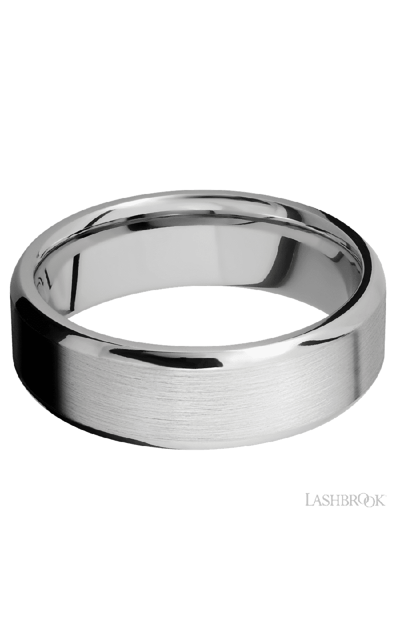 7 mm wide Beveled 14K White Gold band.