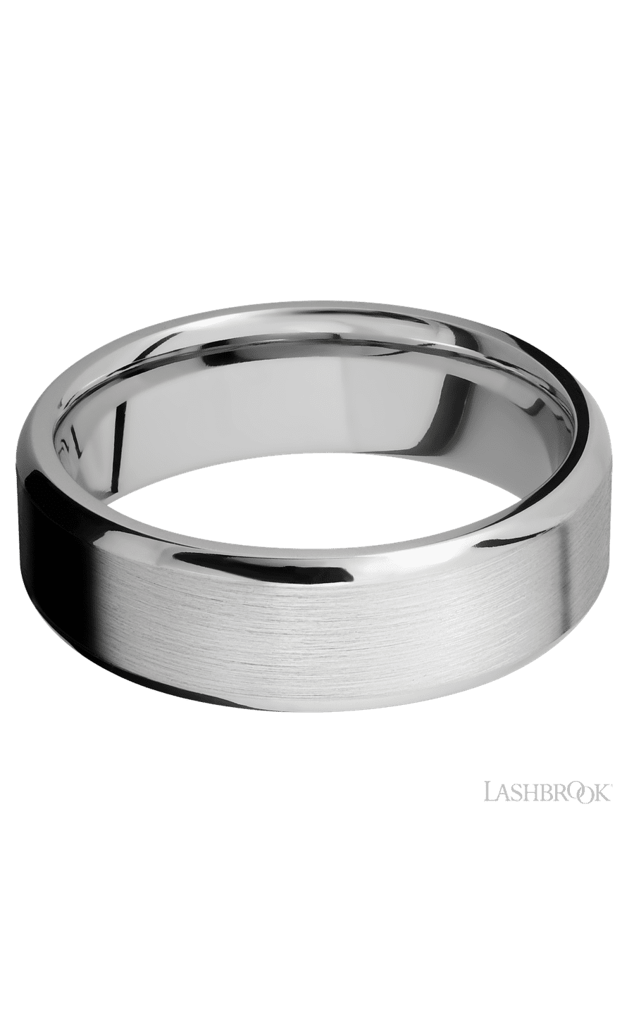 7 mm wide Beveled 14K White Gold band.