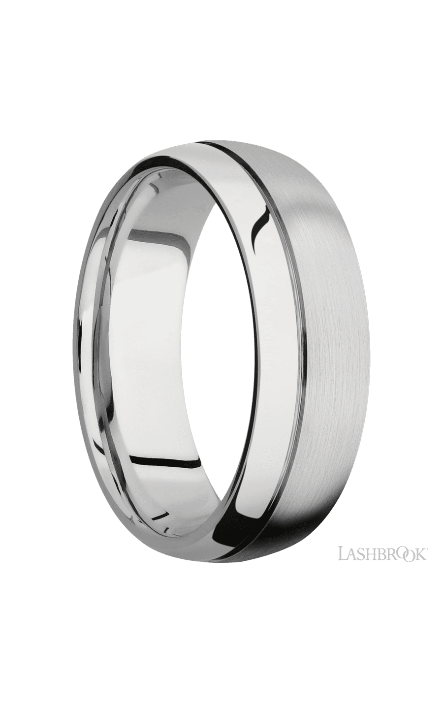 7 mm wide Domed with Off Center Accent Groove 14K White Gold band.