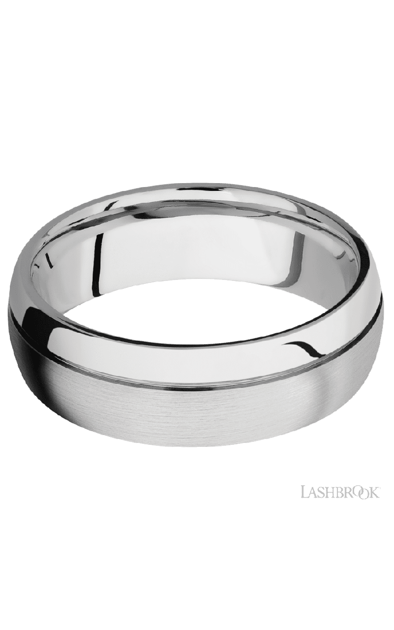 7 mm wide Domed with Off Center Accent Groove 14K White Gold band.