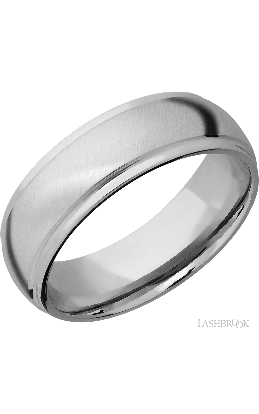 7 mm wide Domed Stepped Down Edges 14K White Gold band.