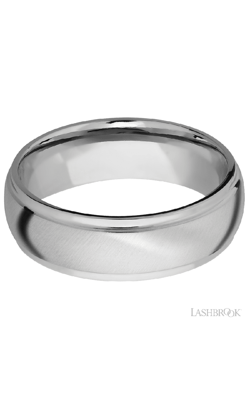 7 mm wide Domed Stepped Down Edges 14K White Gold band.