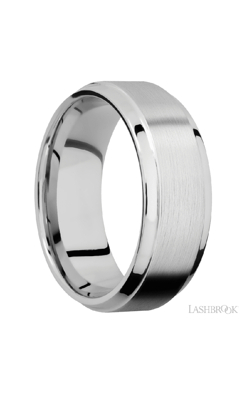 8 mm wide Stepped Bevel 14K White Gold band.