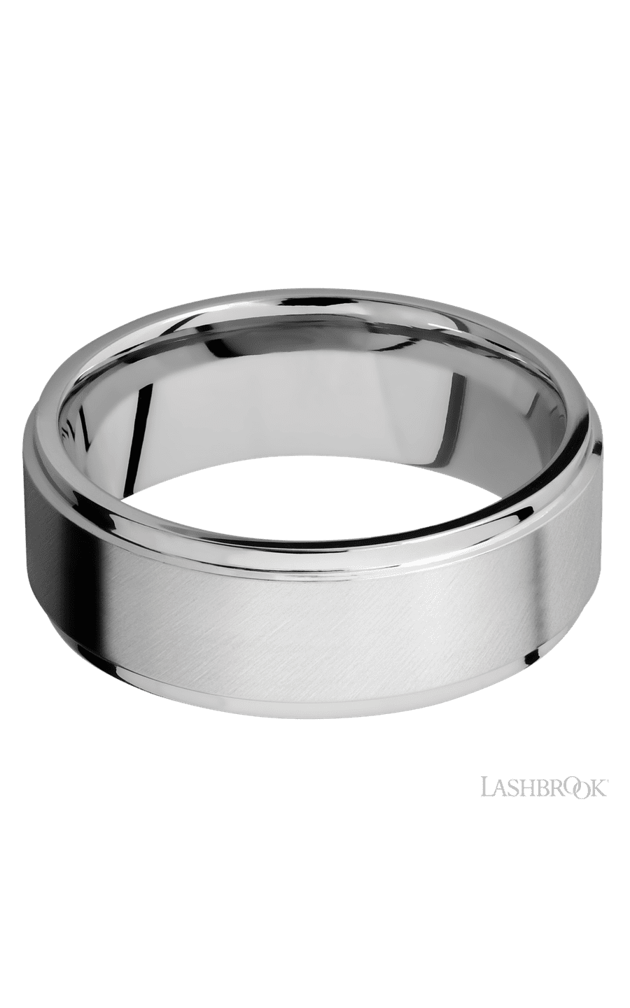 8 mm wide Flat Grooved Edges 14K White Gold band.