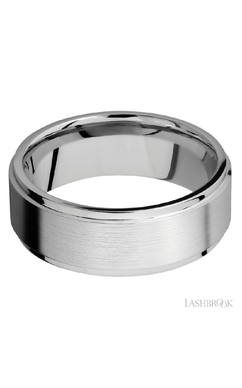 8 mm wide Flat Grooved Edges 14K White Gold band.
