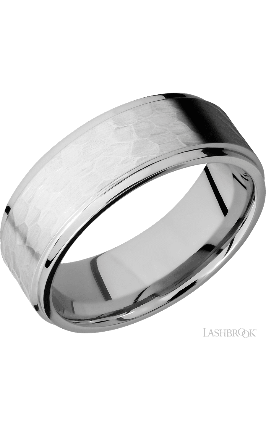 8 mm wide Flat Grooved Edges 14K White Gold band.