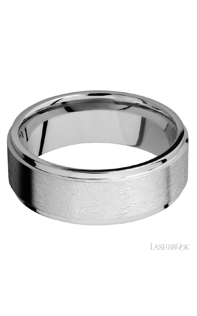 8 mm wide Flat Grooved Edges 14K White Gold band.