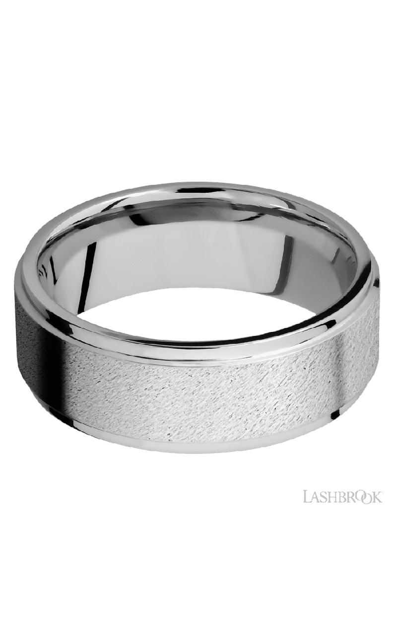 8 mm wide Flat Grooved Edges 14K White Gold band.