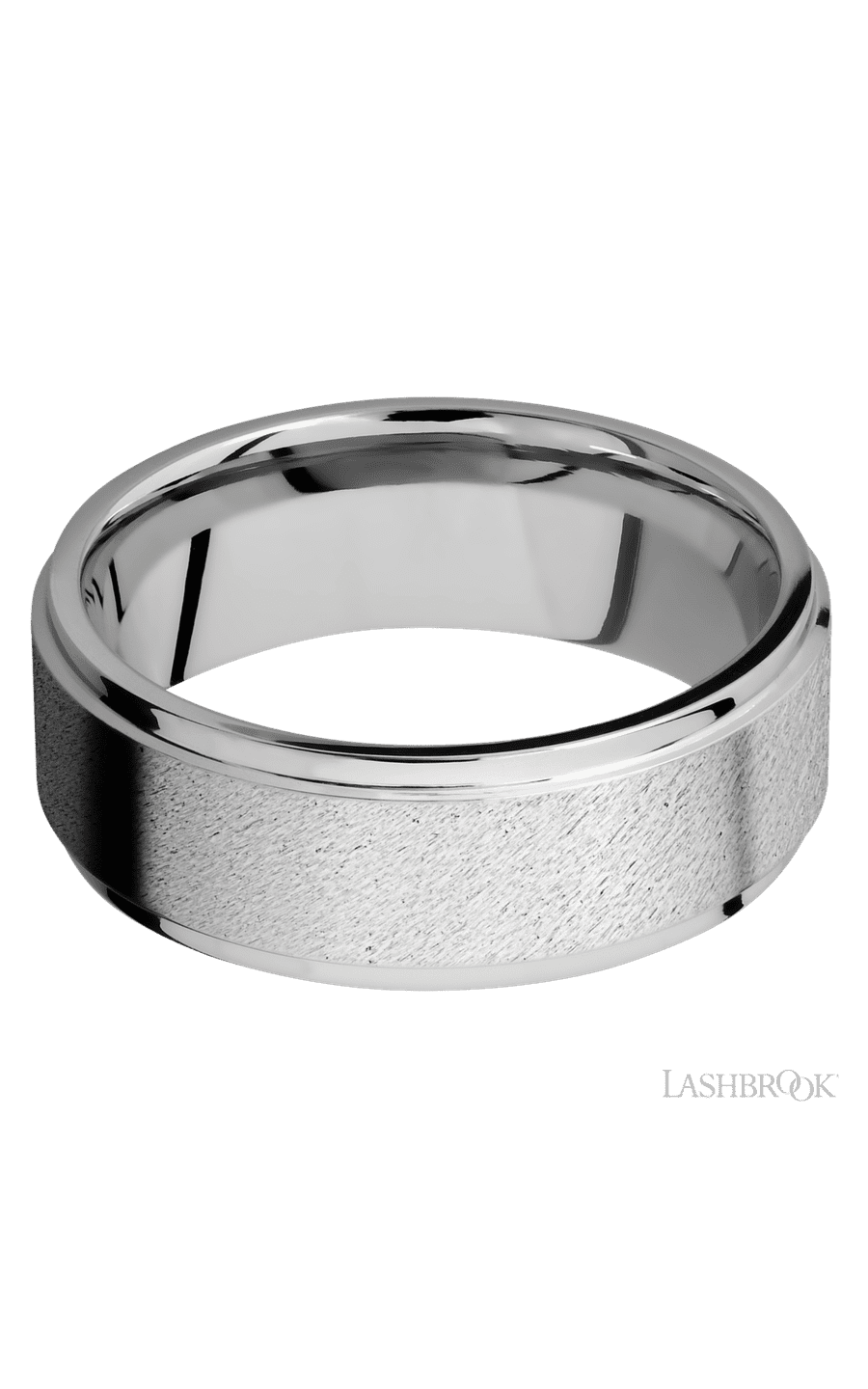 8 mm wide Flat Grooved Edges 14K White Gold band.