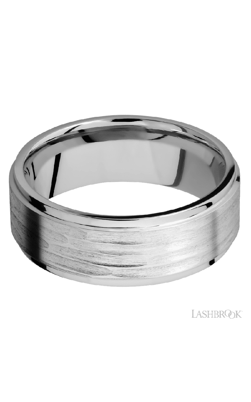 8 mm wide Flat Grooved Edges 14K White Gold band.