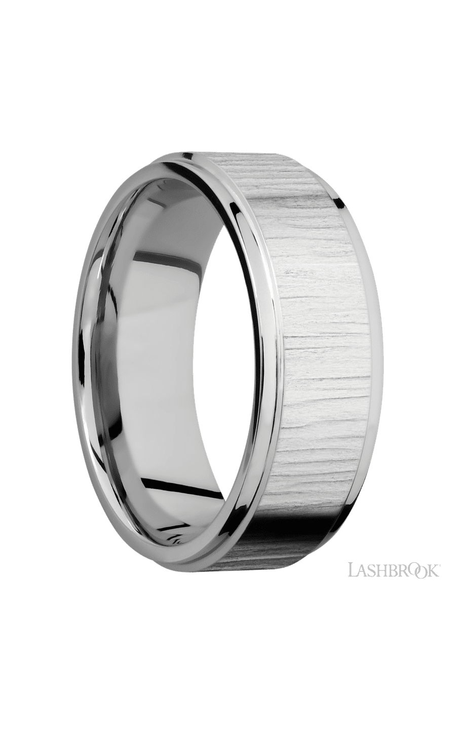 8 mm wide Flat Grooved Edges 14K White Gold band.