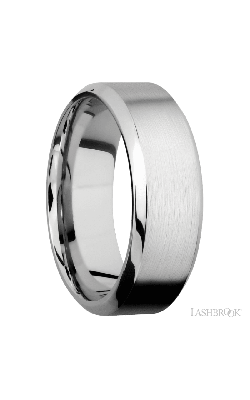 8 mm wide High Bevel 14K White Gold band.